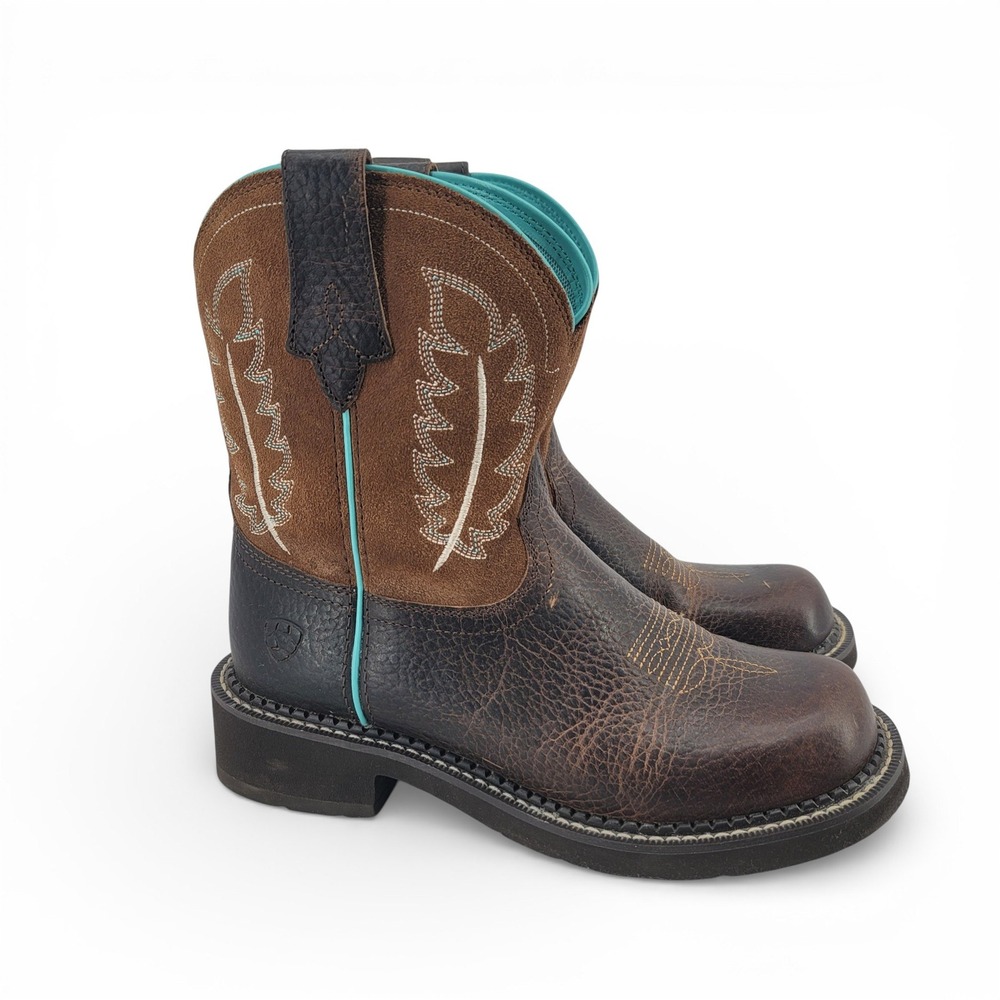 Ariat Fatbaby Heritage Feather‎ Western Boots 6.5B Brown Leather Round Toe EUC
